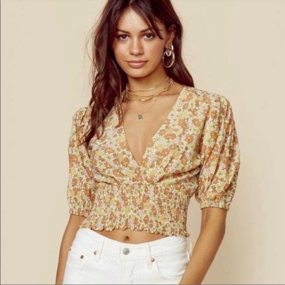 Faithfull The Brand Oma Top in Peach Zoella Floral
Size USA 2 | XS